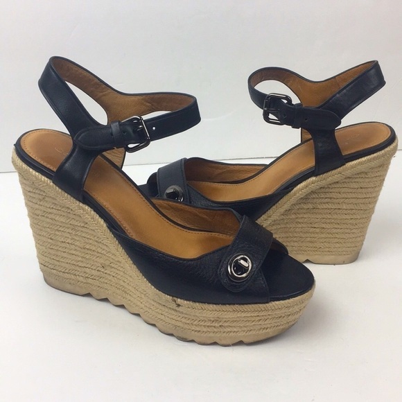 Coach Elita Black Espadrille Wedges 7 - Picture 1 of 8